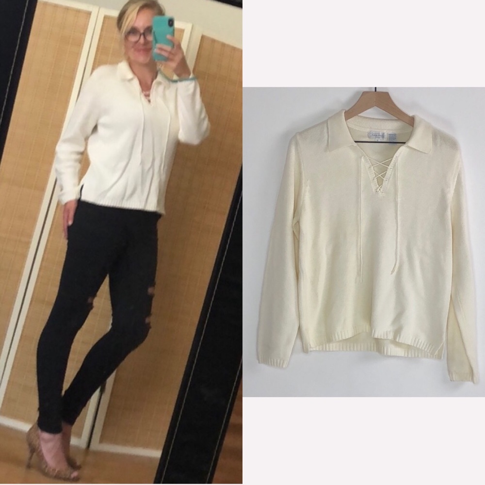 Jeanne Pierre Johnny Collar Tie Neck Pullover M